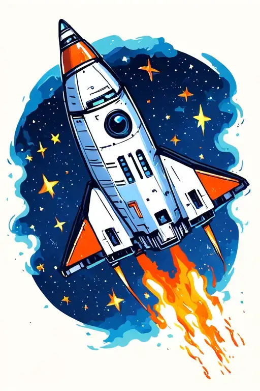 Spaceship Flying Through A Galaxy Filled With Stars