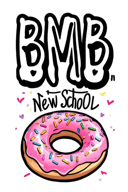 Pink Glazed Sprinkle Donut With The Initials Bmab Above It In Black Writing