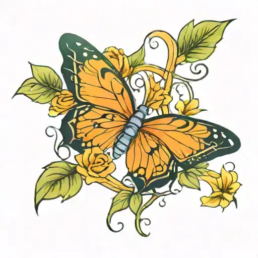 Heart Intertwined Orange Butterfly