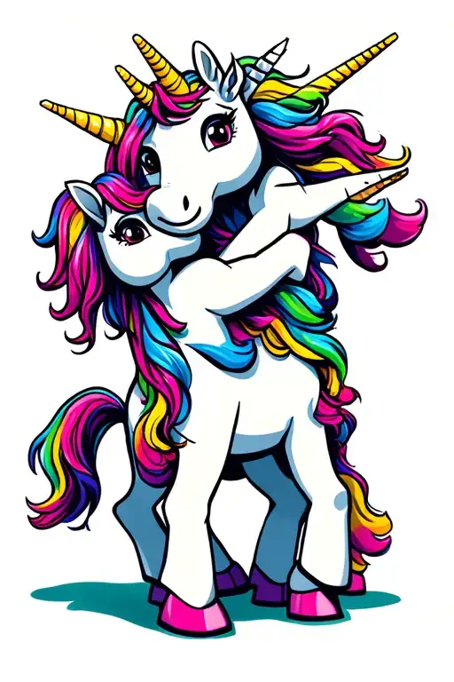 Two Puppets Unicorns Playing One Is Hugging The Other From Behind And Lifting It