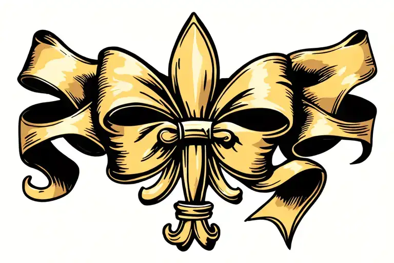 A Small Fleur De Lis Sitting On Top Of A Thin Flowy Bow