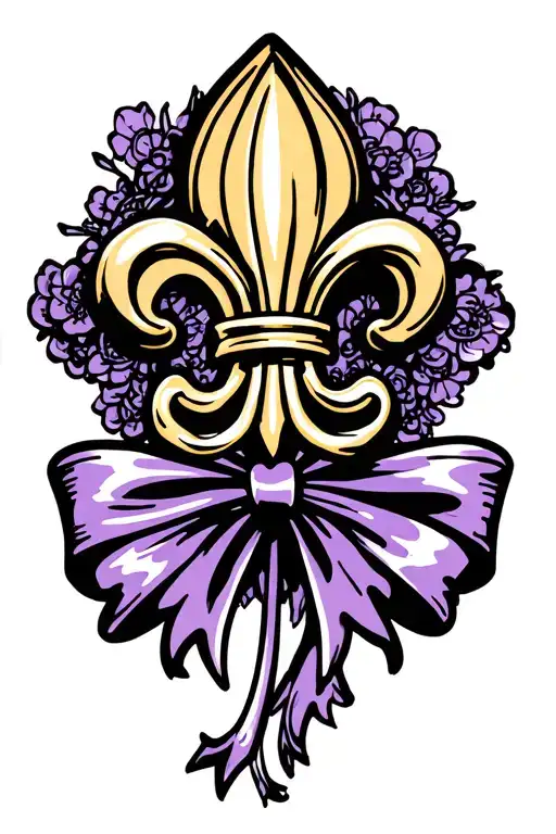 A Small Fleur De Lis Sitting On Top Of A Thin Flowy Bow