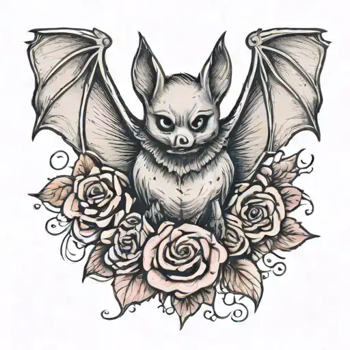 Bat With Roses Surrounding
