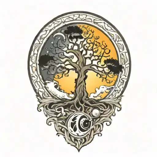 Tree Of Life And Sun And Moon
