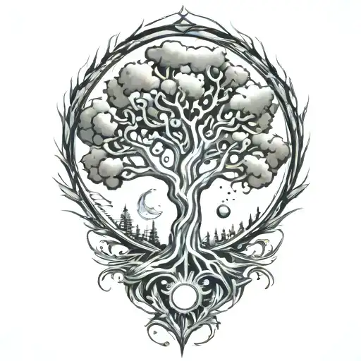 Tree Of Life And Sun And Moon