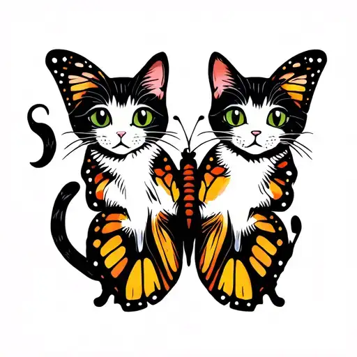 Cats Sitting On Butterflies