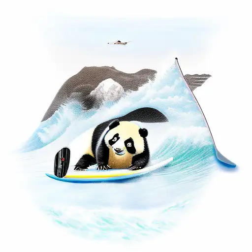 A Panda And A Penguin Surfing A Wave Together On Two Different Surfboards