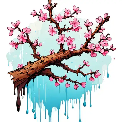 Cherry Blossom Dripping Paint