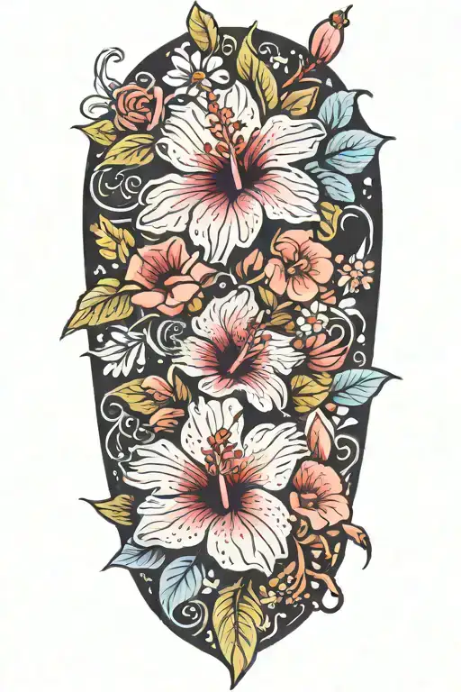 Wrist To Elbow Sleeve With Hibiscus Flowers And Lots Of Cherry Blossoms