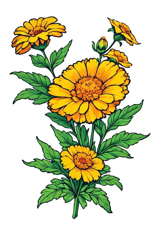 Marigold Flower And Primrose Flower