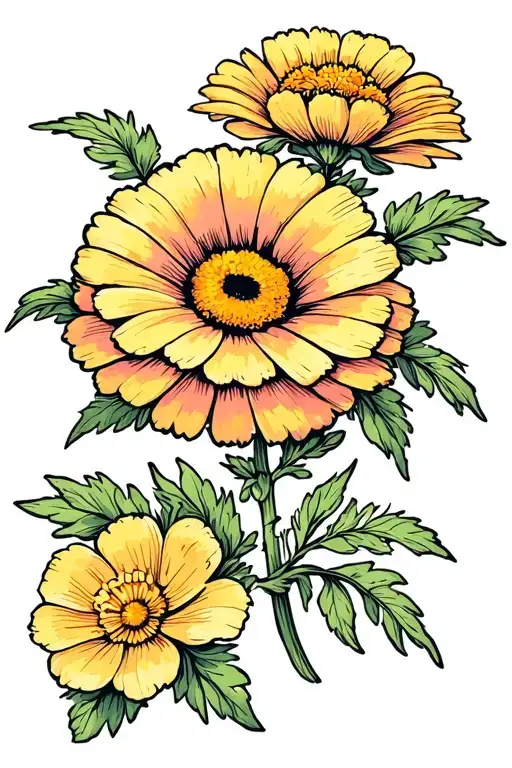 Marigold Flower And Primrose Flower