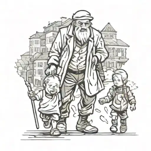 Old Man With Boy Walking In Kyiv