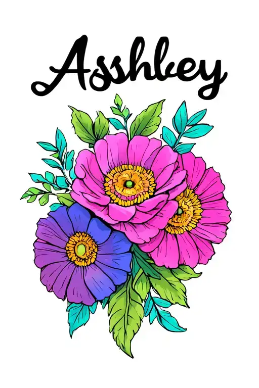 Ashley Name Tattoo Flowers Intertwined