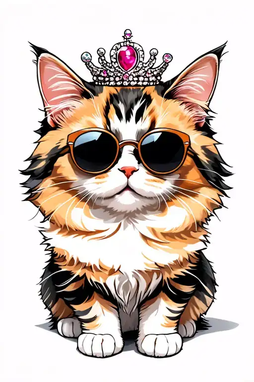 Calico Persian Cat With Sunglasses And Tiara