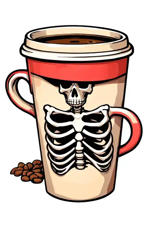 Coffee Cup With Hiding Skeleton In The Coffee