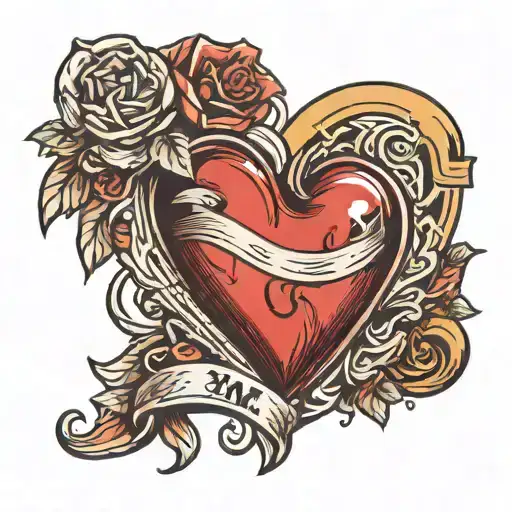 American Traditional Style Heart With Mom Across The Heart