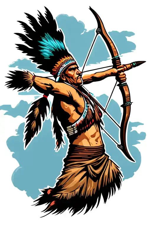 Native American Shooting Bow And Arrow