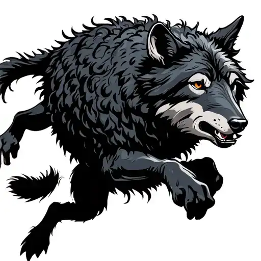 Male Black Sheep Beating A Wolf