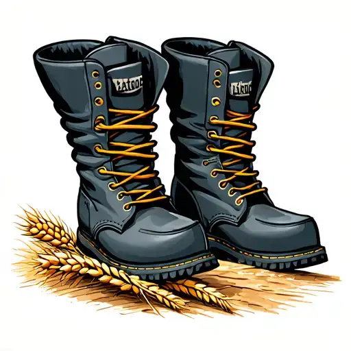 Pair Of Boots With Wheat Field