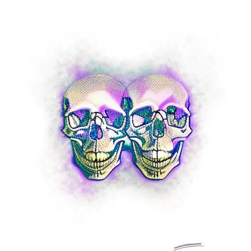 Two Skulls Inside Purple Fire