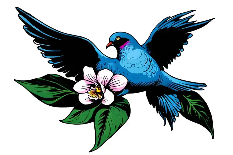 Panamanian Mola With A Dove Orchid Flower