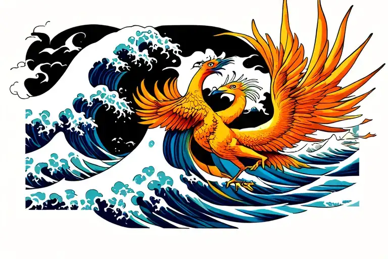 Image Of The Great Wave And A Phoenix