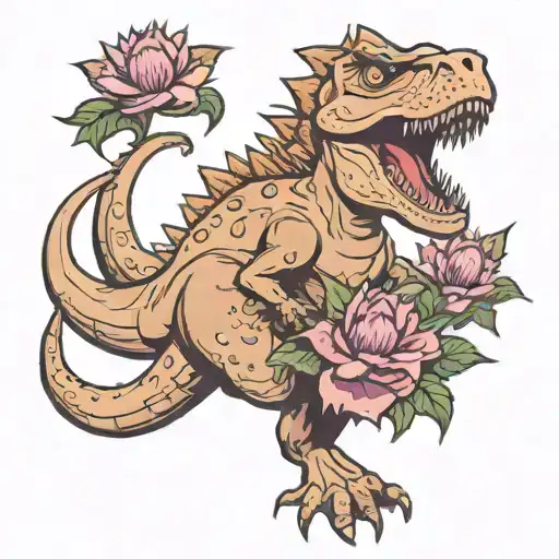 Dinosaur With Thistle Flowers