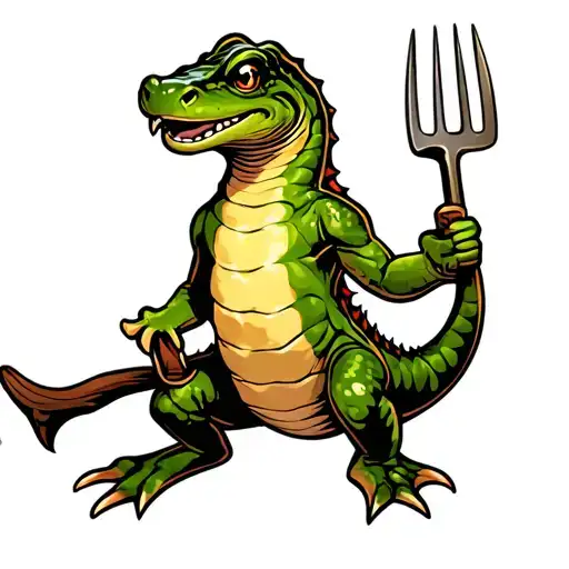 Hellbender Salamander Holding A Pitchfork