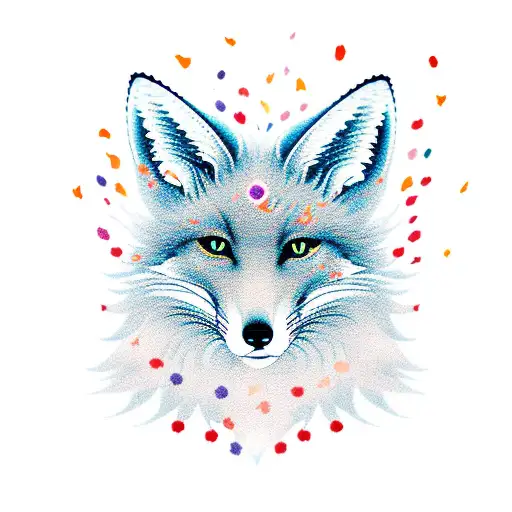 A Mystical Kitsune Fox With Vibrant Cherry Blossom Petals Floating Around It In A New-school Style
