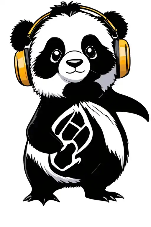 Standing Panda And Penguin Wearing Headphones