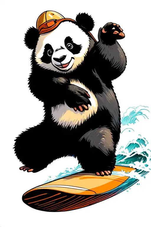 Panda And Penguin Surfing