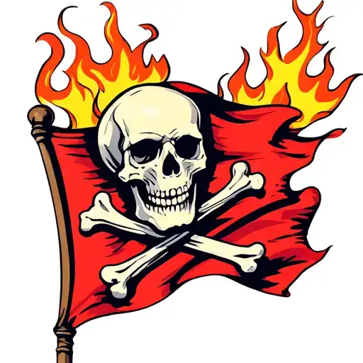 Skull And Bones With Flames Flag Waving