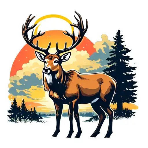 A Buck Deer Standunding In A Cloudy Sunset With A Halo Hanging From One Antler