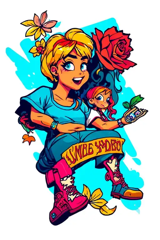 Leg Tattoo Sleeve With Colors And Cartoon Characters