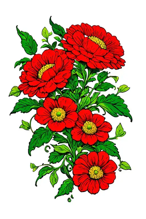 Mums Flower Intertwined Vines Crimson Red Sleeve