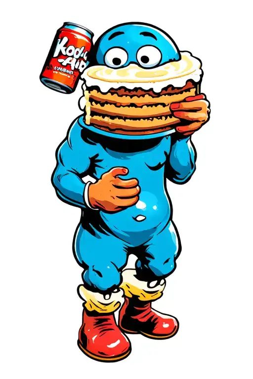 Kool-aid Man Crushing A Can Of Beer And Holding A 2 Layered Cake