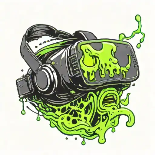 Black Vr Headset With Lime Green Slime Dripping