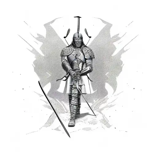 Warrior On One Knee Holding Up Sword