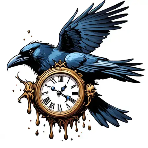 Flying Raven Carrying Clock Melting