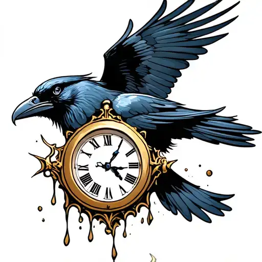 Flying Raven Carrying Clock Melting