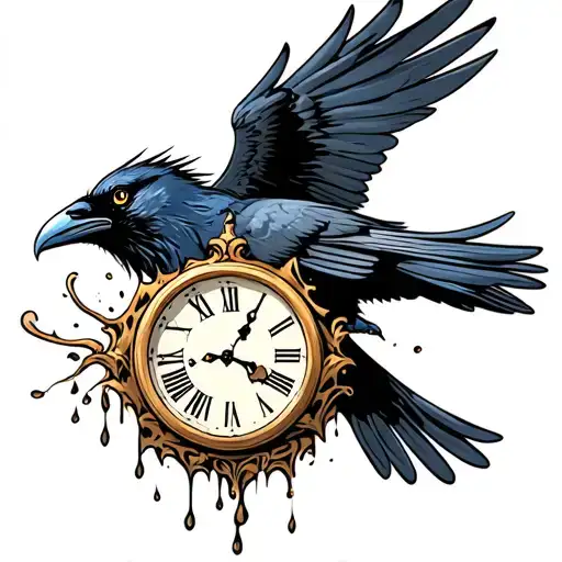 Flying Raven Carrying Clock Melting