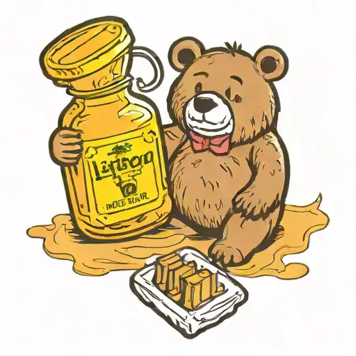 Lipton Tea Bag Leaning Against A Bear Bottle Of Clove Honey
