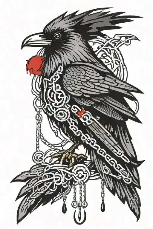 Raven Bloody Eye Norse Runes Chains Dripping Blood