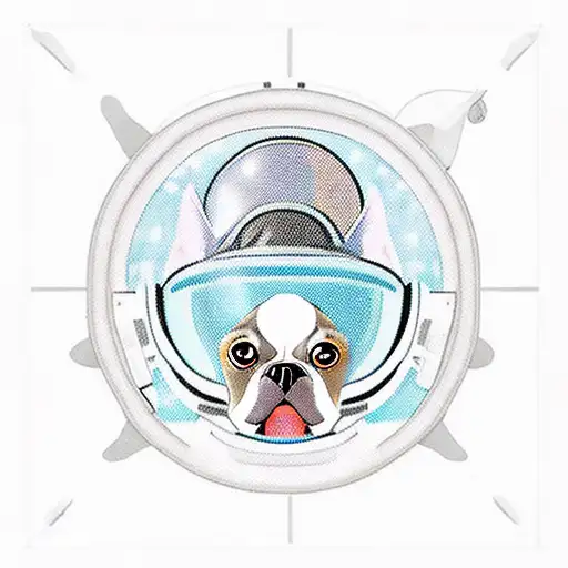 A Boston Terrier Wearing A Space Helmet Floating In Zero Gravity