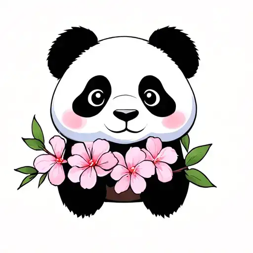 Create A Panda Face Minimalist Tattoo With Sakura Flower