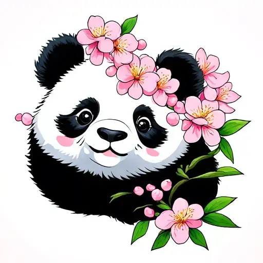Create A Panda Face Minimalist Tattoo With Sakura Flower