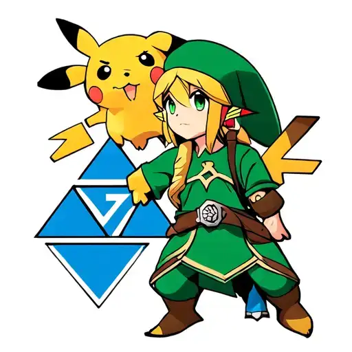 Pikachu And Link Zelda Triforce