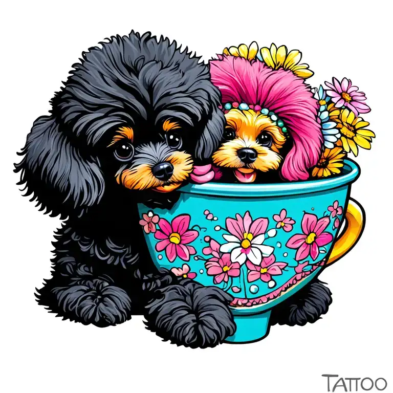 Dog Colorful Poodle Poodle In Puppy Cup