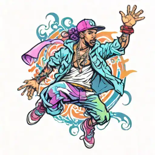 Male Dancer Hip Hop Themed Tattoo Design Colorful Hyper Realistic
