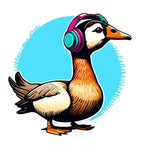 Goose Wearing Headphones And Listening